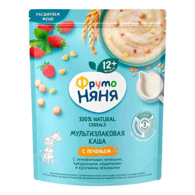 Каша молочная мультизлаковая с печеньем хлопьями и земляникой 200 г от 12 месяцев ФрутоНяня 1